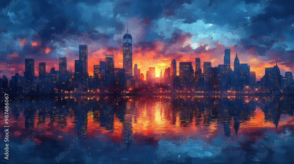 Cityscape at Sunset with Reflection Cityscape at Sunset with Reflection