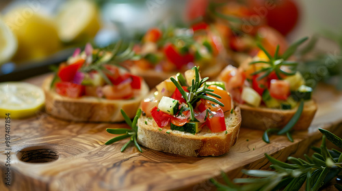 Fresh Tomato Zucchini and Red Pepper Bruschetta with Rosemary 