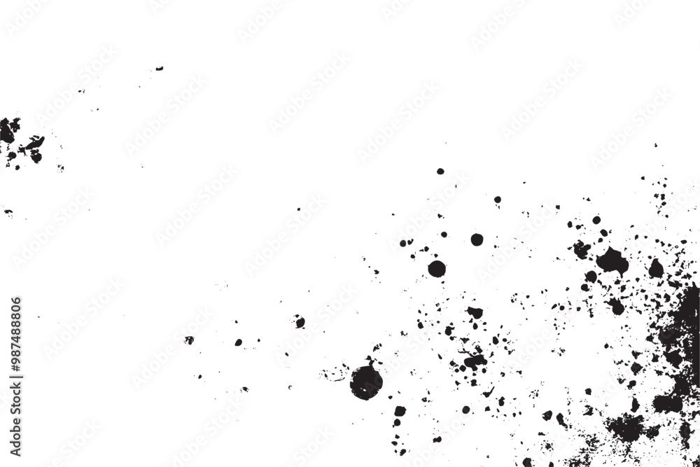 Fototapeta premium Monochrome abstract grunge texture with ink splats and splashes, featuring noisy, grainy, distressed, and worn elements, along with a rustic, scratchy, messy, damaged, and crack appearance