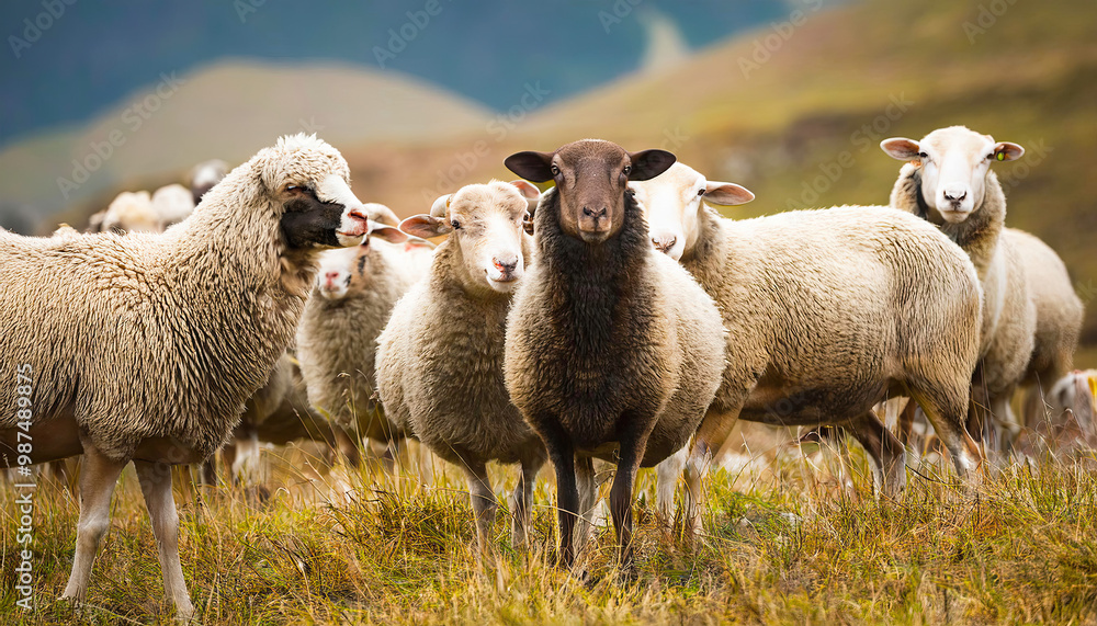 Naklejka premium Flock of sheep in a field