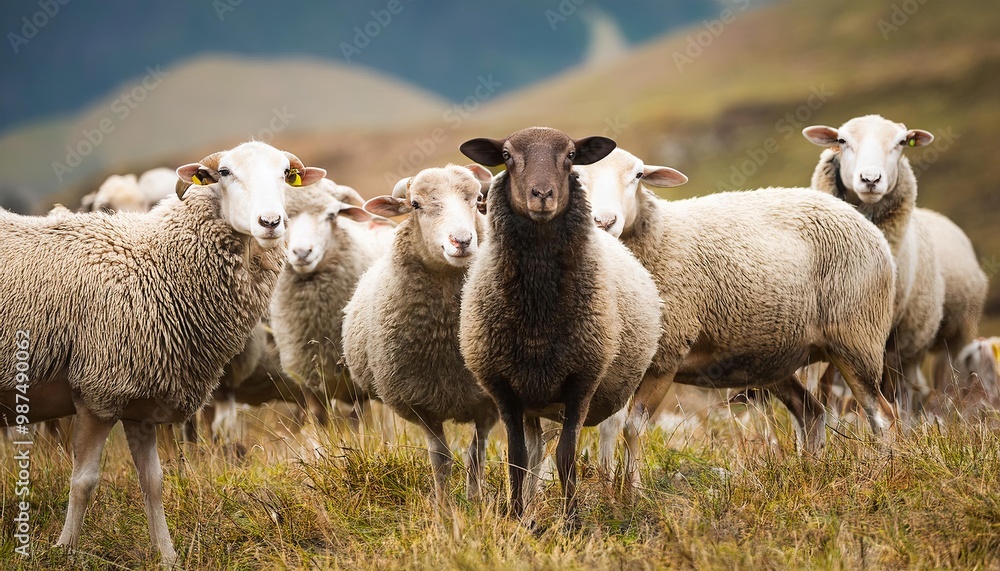 Obraz premium Flock of sheep in a field