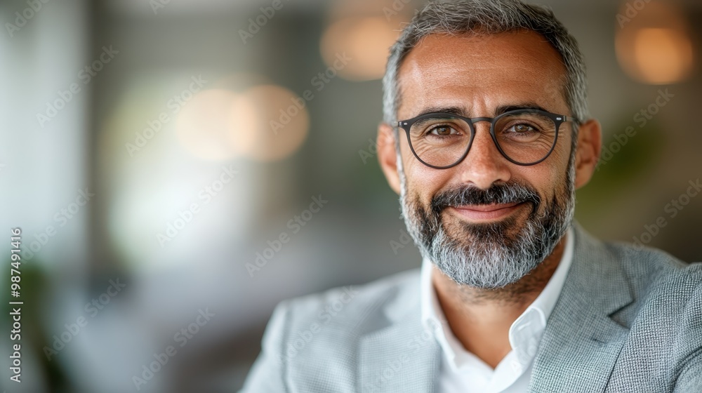 A warm and approachable man with glasses, dressed in a gray suit, smiles brightly in a blurred office setting, indicating friendliness and professionalism. A warm and approachable man with glasses, dressed in a gray suit, smiles brightly in a blurred office setting, indicating friendliness and professionalism.
