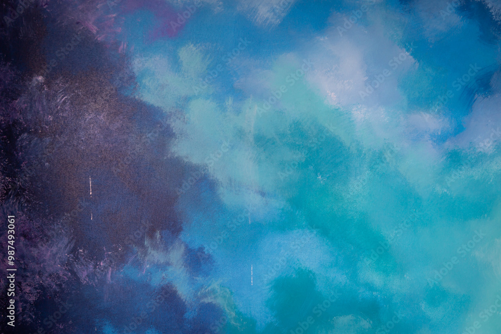 Obraz premium Abstract Brush Stroke Painting with Shades of Blue, Purple, and Green.