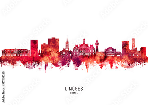 Limoges France Skyline Red