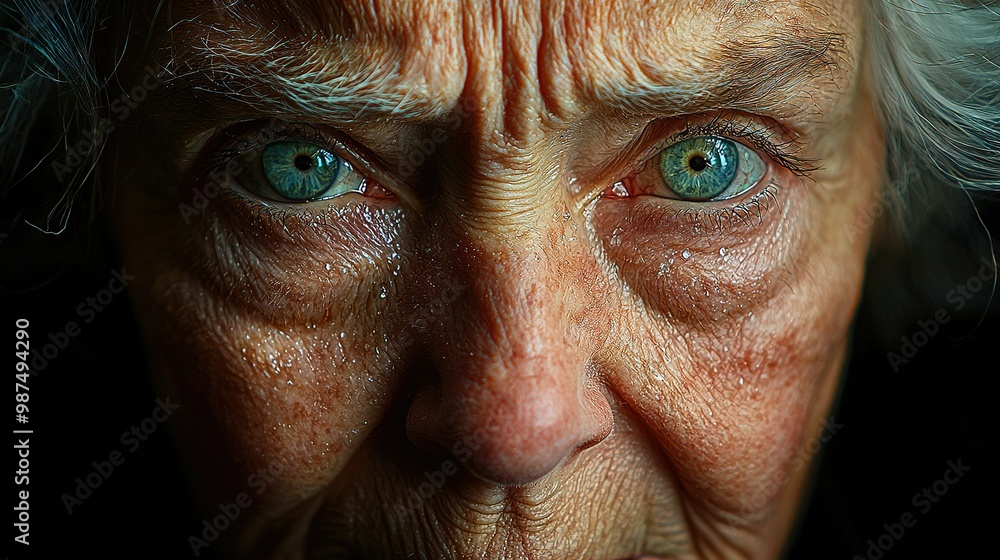 A woman in her golden years looks into the camera, her eyes sparkling blue with freckles sprinkled across her face A woman in her golden years looks into the camera, her eyes sparkling blue with freckles sprinkled across her face