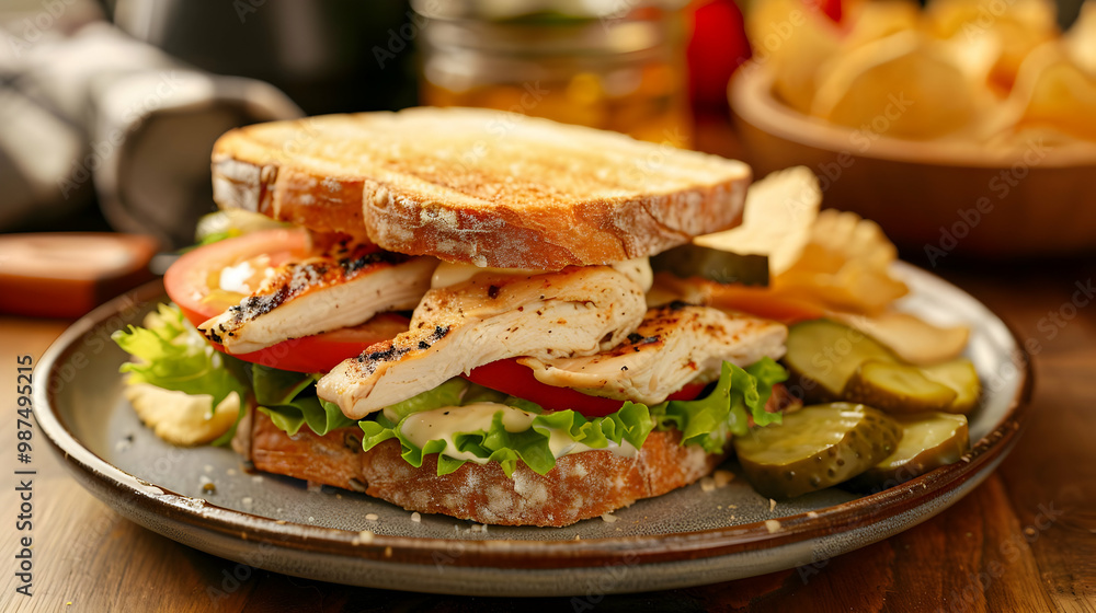 Grilled Chicken Sandwich with Tomatoes and Lettuce Grilled Chicken Sandwich with Tomatoes and Lettuce