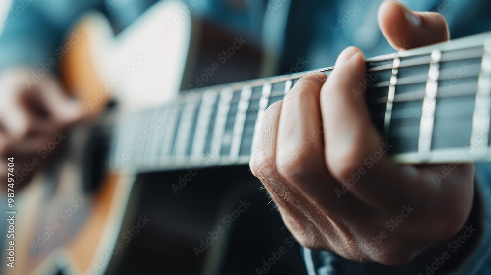 This image illustrates the hands of an individual expertly playing an acoustic guitar. The close-up view emphasizes the intricate finger placement and the dedication required. This image illustrates the hands of an individual expertly playing an acoustic guitar. The close-up view emphasizes the intricate finger placement and the dedication required.