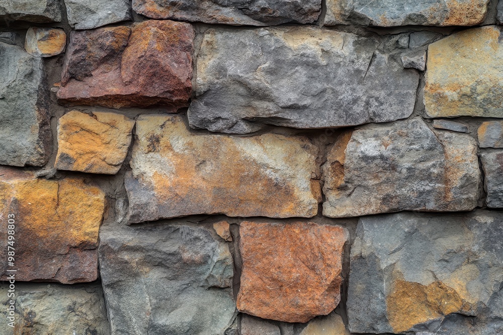 Close-up of a Rough Stone Wall with Varied Colors and Textures Close-up of a Rough Stone Wall with Varied Colors and Textures
