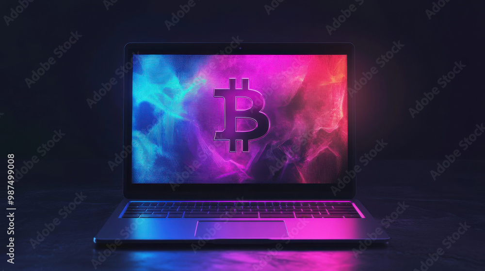 Cryto decentralized digital currency graphic on modern laptop Cryto decentralized digital currency graphic on modern laptop
