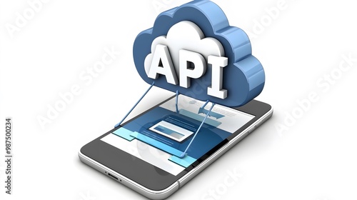 Wallpaper Mural Smartphone Connecting to a Cloud: A smartphone connected to a cloud symbol, representing an API-driven application. "API" ,isolate on white background  Torontodigital.ca