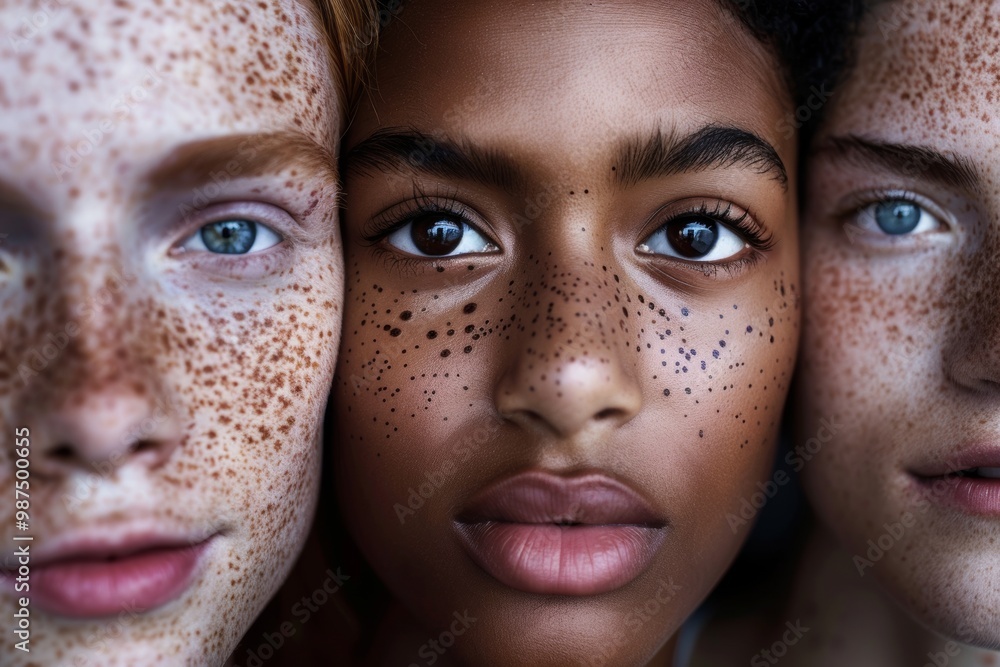 Diverse faces with freckles Diverse faces with freckles