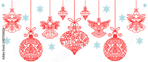 Christmas decoration, christmas baubles. Decoration isolated elements. Doodles and sketches vector illustration