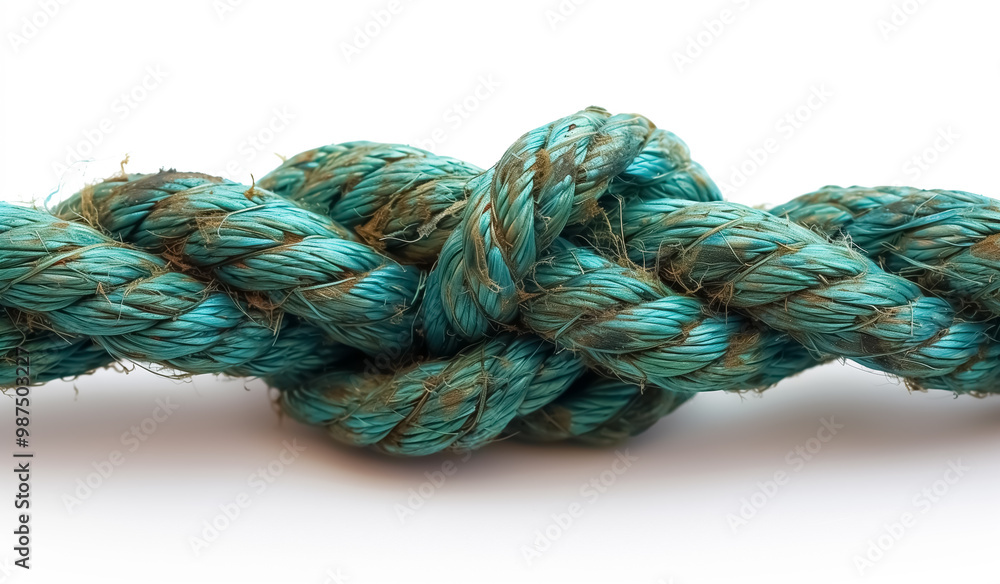Green rope with a knot, isolated on a white background Green rope with a knot, isolated on a white background