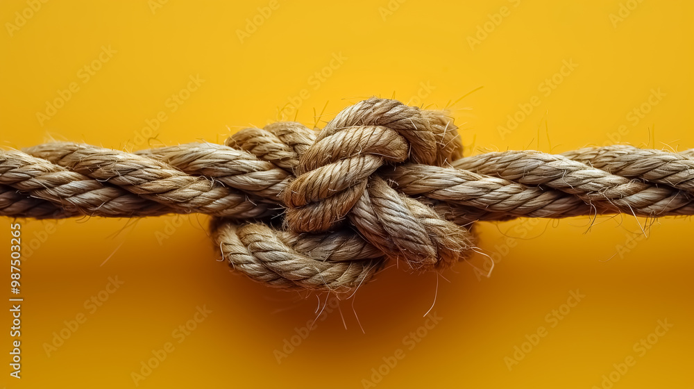 A rope with knot, isolated on a colored background A rope with knot, isolated on a colored background