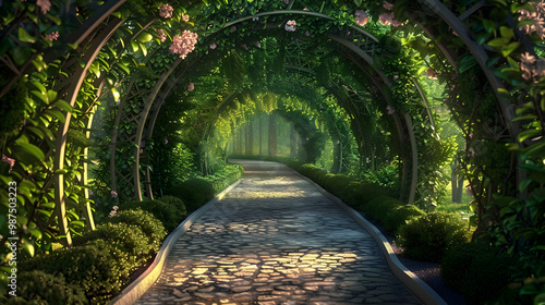 Serene Garden Path A Winding Stone Pathway Through Lush Greenery