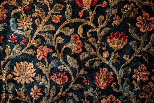 Intricate Floral Pattern on Dark Fabric