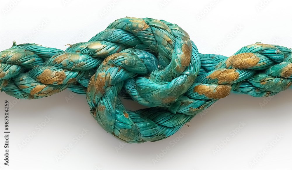 Green rope with a knot, isolated on a white background Green rope with a knot, isolated on a white background