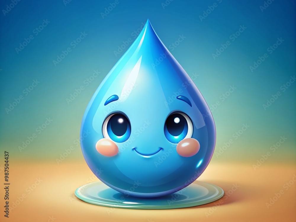 Cartoon Drop of Water Character with Cute Face, Ideal for Illustrations in Environmental Themes Cartoon Drop of Water Character with Cute Face, Ideal for Illustrations in Environmental Themes