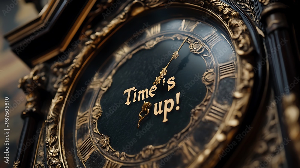 Time's Up! - Close-up of Traditional Clock with Ornate Script Time's Up! - Close-up of Traditional Clock with Ornate Script