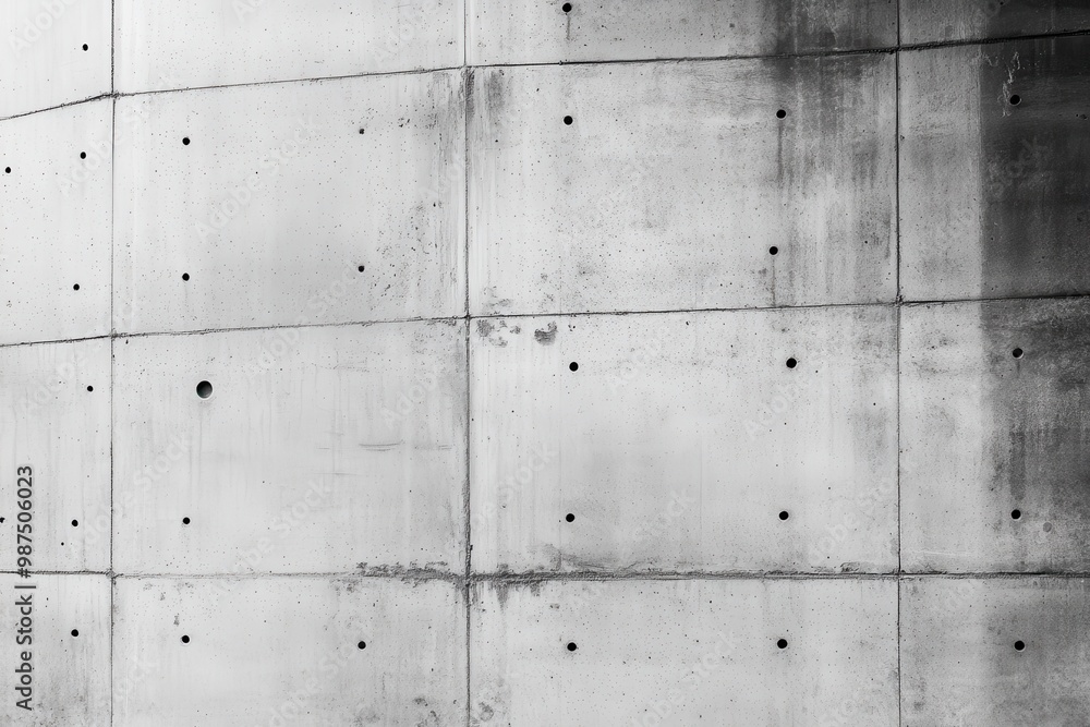 Curved Concrete Wall with Grid Pattern and Holes Curved Concrete Wall with Grid Pattern and Holes