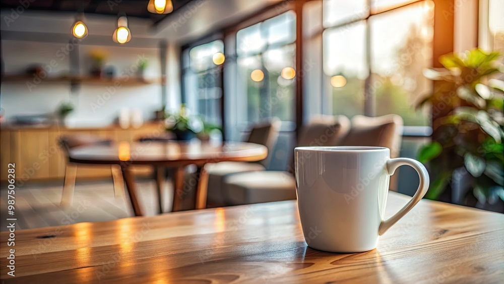 A ceramic mug, its handle slightly curved, sits alone on a rustic wooden table in a cozy living room. A ceramic mug, its handle slightly curved, sits alone on a rustic wooden table in a cozy living room.