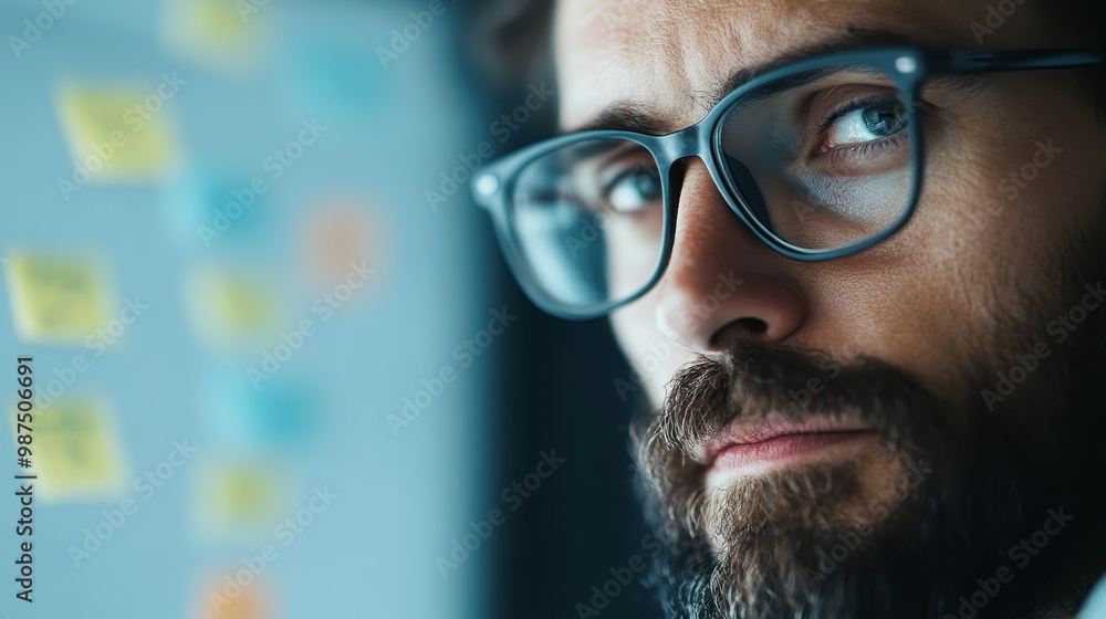 In an office environment, a person is seen brainstorming ideas using colorful sticky notes on a board, reflecting creativity, strategic thinking, and problem-solving skills. In an office environment, a person is seen brainstorming ideas using colorful sticky notes on a board, reflecting creativity, strategic thinking, and problem-solving skills.