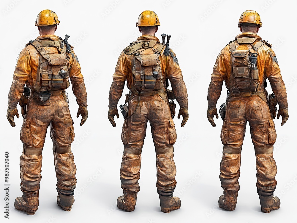 Construction Worker in Safety Gear - Back View Construction Worker in Safety Gear - Back View