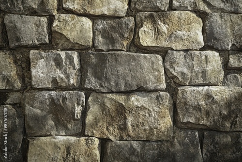 Close-up of a Stone Wall Made of Rough-Hewn Blocks photo