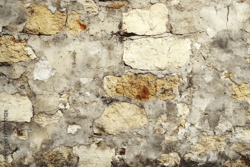 Weathered Stone Wall with Cracked Mortar