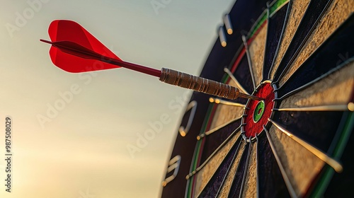 Business Success Achieve Goal A close-up of three darts in red