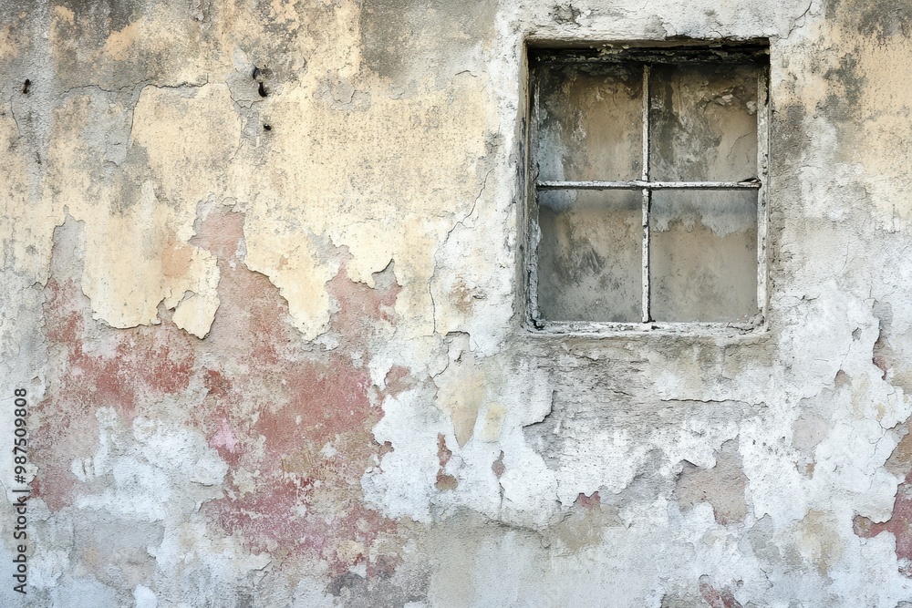 Weathered Wall with a Window and Peeling Paint Weathered Wall with a Window and Peeling Paint