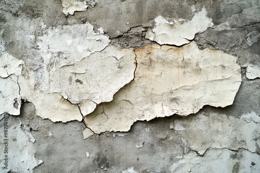 Cracked and Peeling White Paint on a Gray Concrete Wall Cracked and Peeling White Paint on a Gray Concrete Wall