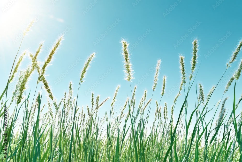 Green Grass Blades Reaching Up Towards a Blue Sky Green Grass Blades Reaching Up Towards a Blue Sky