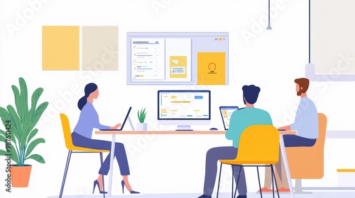 A corporate e-learning solution scene, where employees access professional development courses online, with interactive content designed for workplace skill enhancement