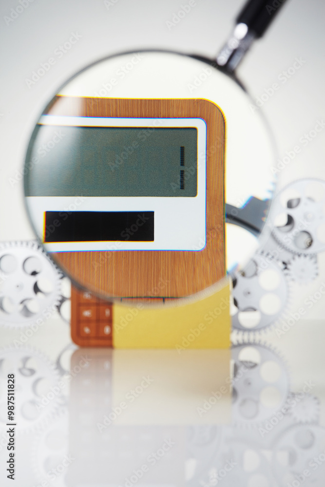 Calculator and card on a white background.
