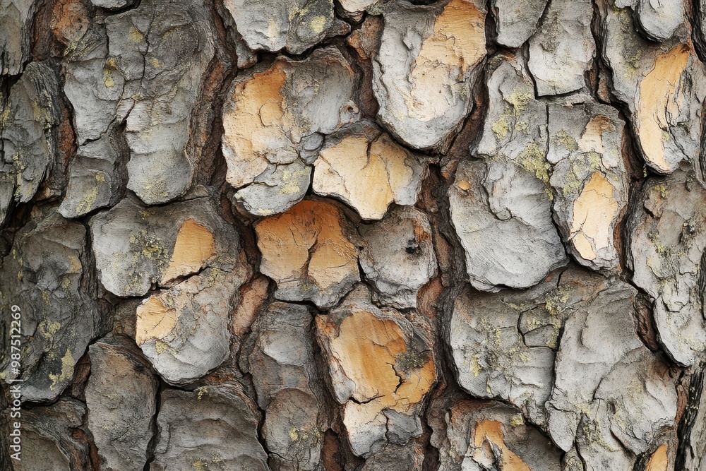 Close-Up Texture of Rough Tree Bark with Cracks and Patches of Yellow Close-Up Texture of Rough Tree Bark with Cracks and Patches of Yellow