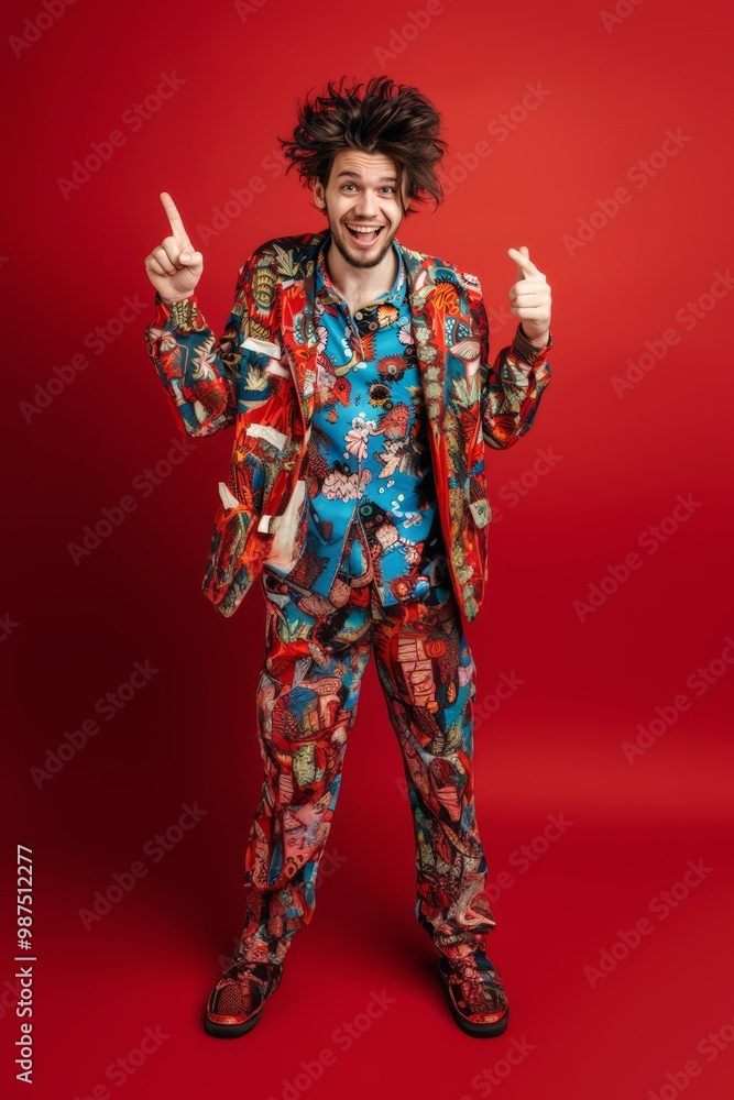 Vibrant and trendy young man exudes confident and bold charisma. Handsome man displays his stylish and joyful personality exuberance. Portrayal of confident self-expression unique Vibrant and trendy young man exudes confident and bold charisma. Handsome man displays his stylish and joyful personality exuberance. Portrayal of confident self-expression unique