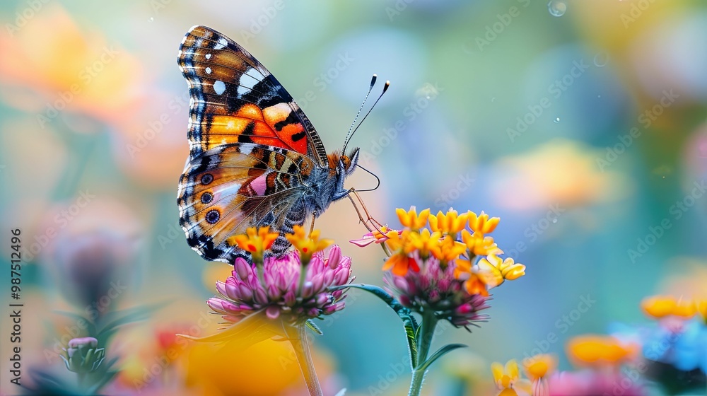 A Painted Lady Butterfly Perched on a Flower A Painted Lady Butterfly Perched on a Flower