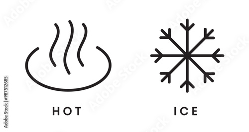 Hot and Ice icon set for beverage drink or food. Simple, outline, flat isolated. Can use as symbol in restaurant cafe coffee shop menu. 