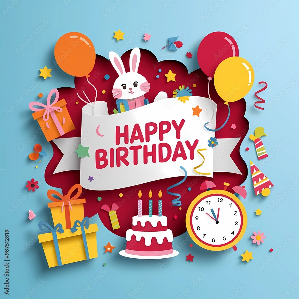 Happy Birthday children paper cut card, papercut, birthday card for children, whimsical, cute, 1:1 Happy Birthday children paper cut card, papercut, birthday card for children, whimsical, cute, 1:1
