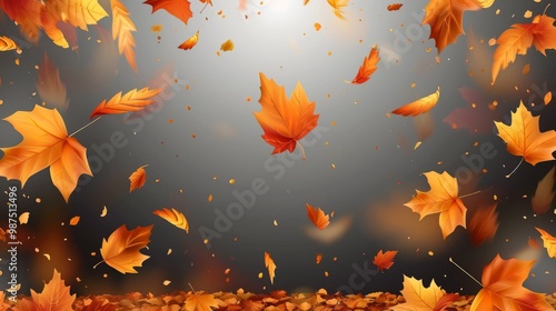 Realistic falling leaves. Autumn forest maple leaf in september season, flying orange foliage from tree on ground transparent background isolated template exact vector illustration of fall autumn 