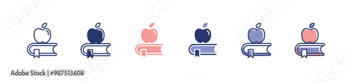 simple apple and book icon school education knowledge and healthy food signs vector illustration for web and app