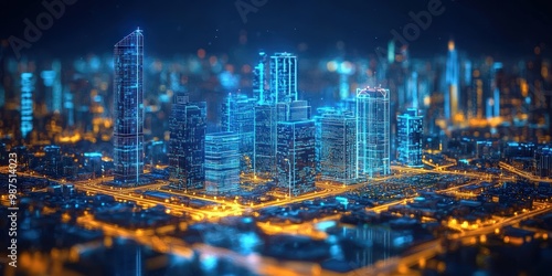 Illuminated 3D Cityscape Rendering at Night