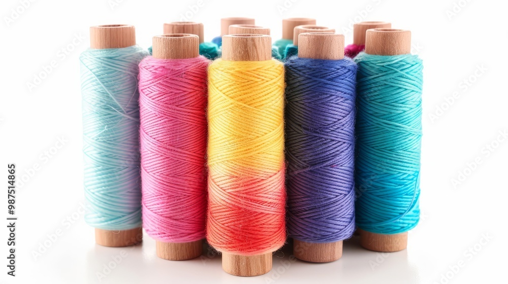 Set of colorful spools of thread isolated on white background - Set of colorful spools of thread isolated on white background -