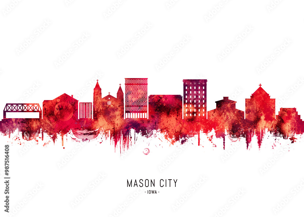 Mason City Iowa Skyline Red