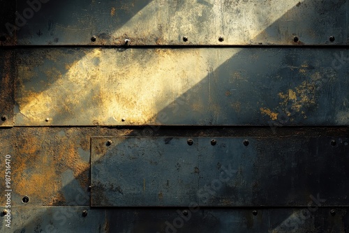 Weathered Metal Surface with Sunbeams and Rust