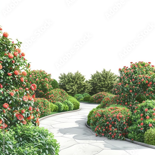 Lush garden pathway with vibrant flowers photo