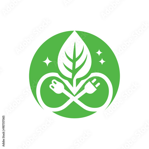 Eco-Friendly Energy Icon Featuring Leaf and Plug Symbol