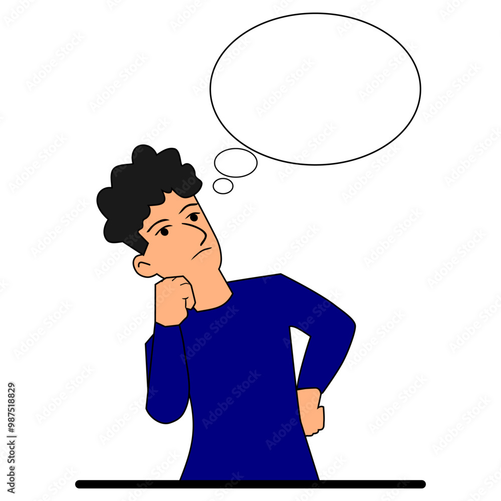 someone in blue is thinking. someone is imagining. someone is dreaming. someone is looking for ideas. vector. simple design. flat design. illustration. cartoon style someone in blue is thinking. someone is imagining. someone is dreaming. someone is looking for ideas. vector. simple design. flat design. illustration. cartoon style