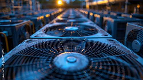 Close-up of Industrial Cooling Fans in a Row photo